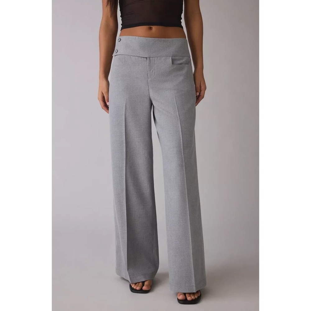 Urban Outfitters Marley Slouchy Low Rise Wide Leg Trousers L Grey New With Tags